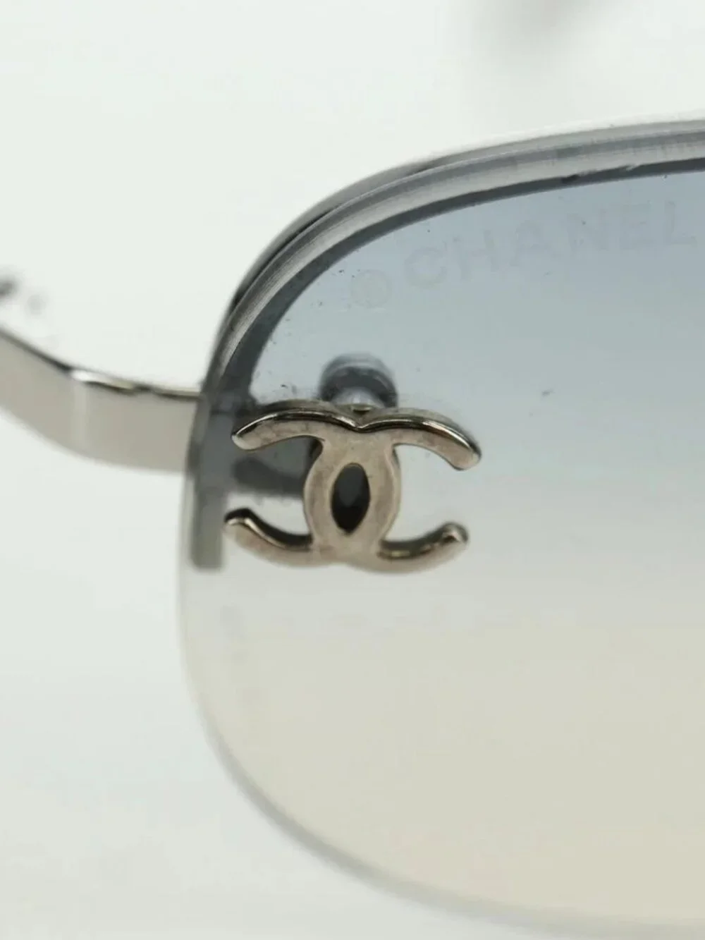 CHANEL COCO Mark Sunglasses metal Silver CC Auth 178795V